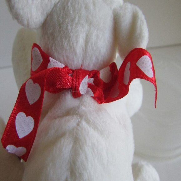 WHITE 6" long POLAR BEAR w Red Heart Satin Ribbon FIESTA beans Stuffed Animals - Picture 6 of 13